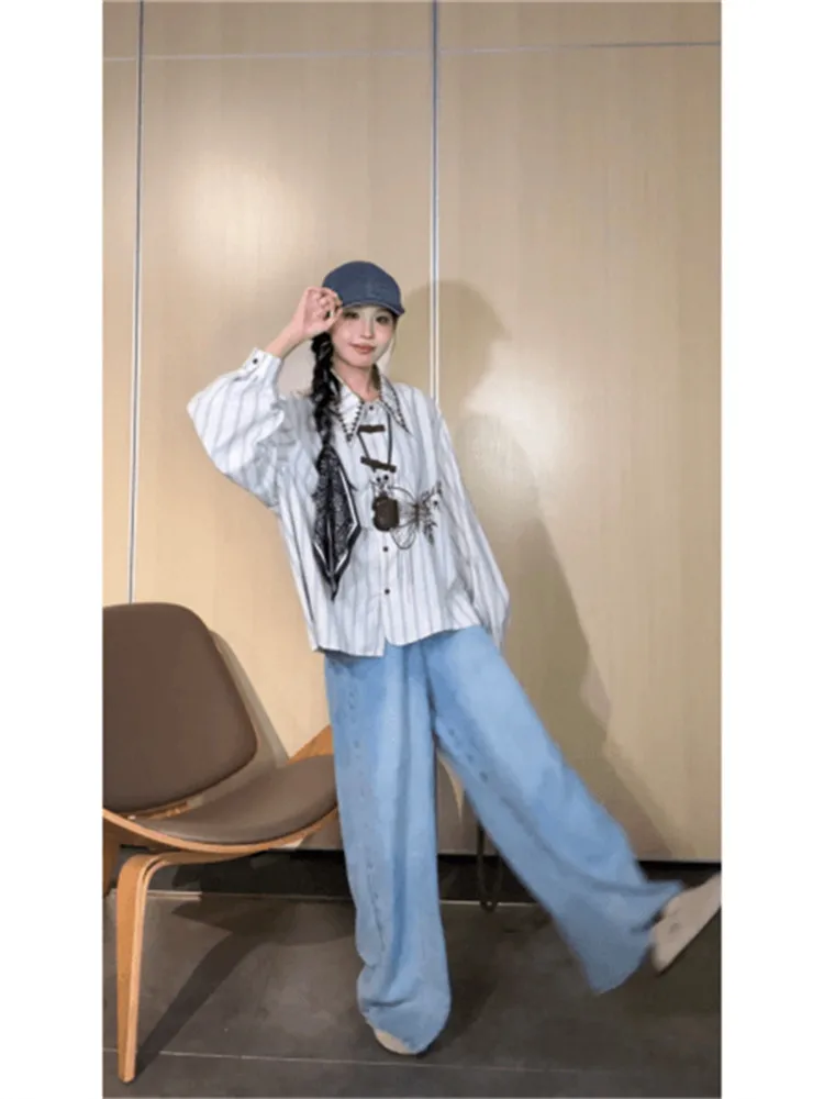 

Spring Faion Button Women's Set High Waist Skirt Long Sve irt Beautiful f-length Skirt Casual Sle