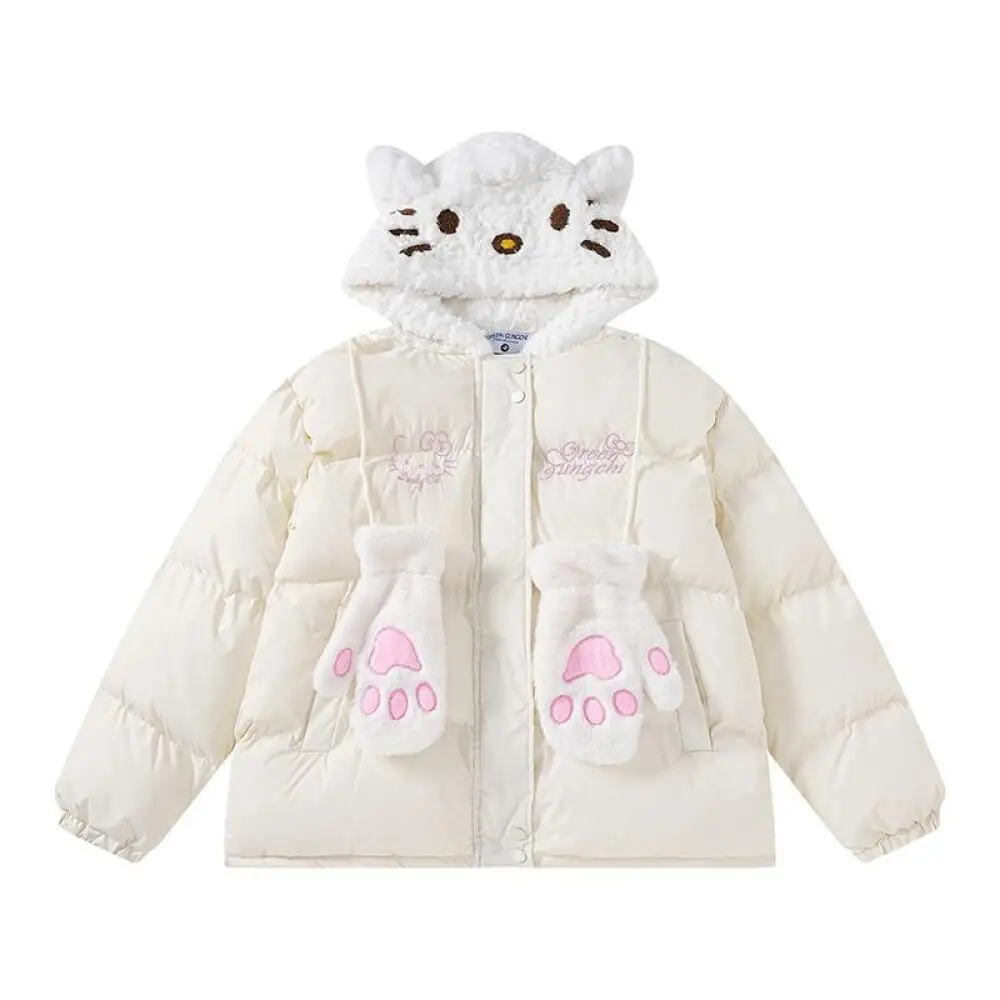 

Cute Hello Kitty Thicken Jacket for Women Sanrio Cartoon Winter Casual Warm Sweet Down Jacket Student Cotton Clothes with Bag