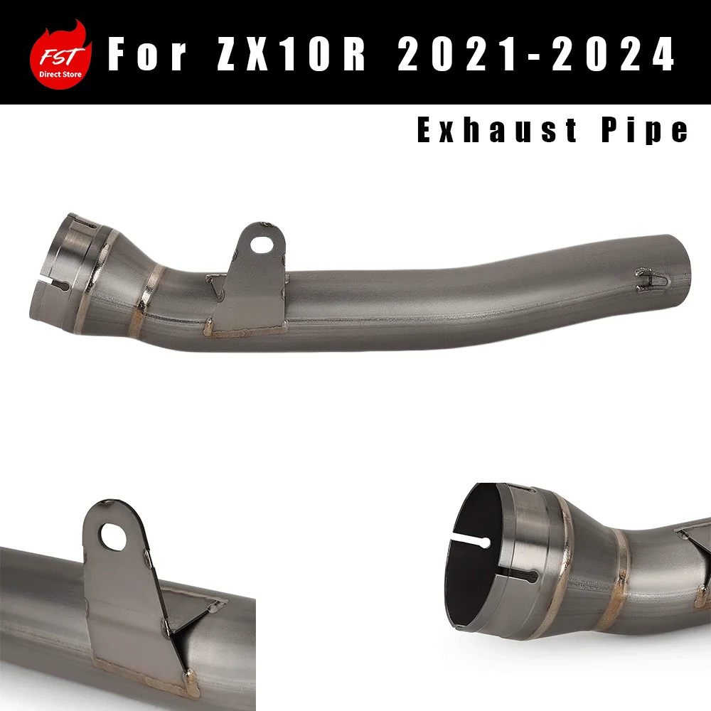 Titanium Mid Pipe Exhaust for ZX10R, Matches OEM Rear Section, 2021-2024, No Modification Installation