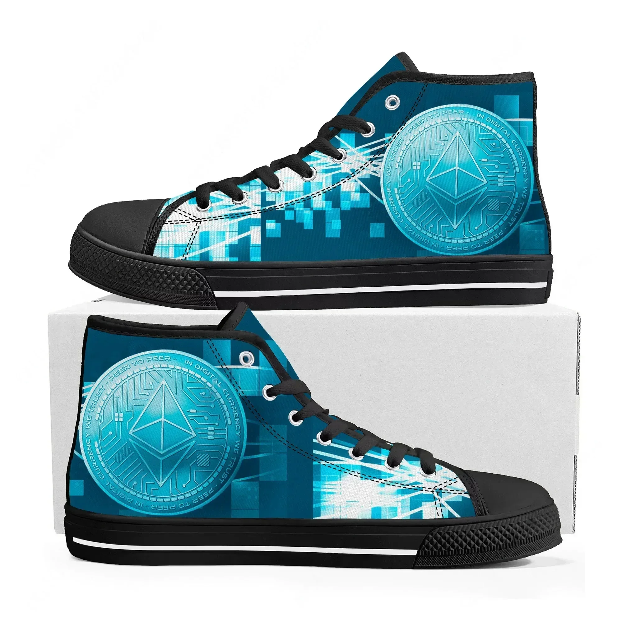 Ethereum Cryptocurrency Miner ETH Coin High Top Sneakers Mens Womens Canvas Sneaker Casual Couple Shoes Custom Shoe
