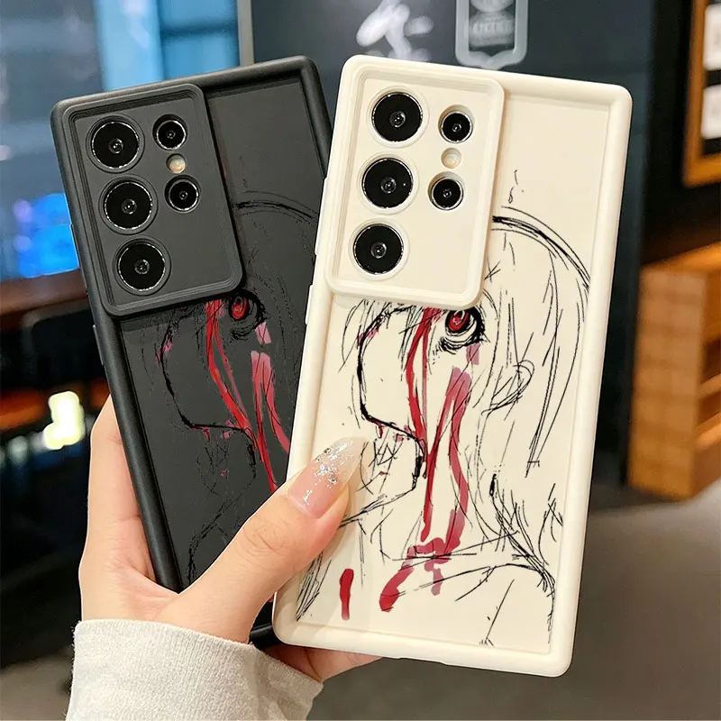 Sketch Anime Girl Blood Silicone Phone Case For Samsung Galaxy S26 Ultra S26 Edge S25 FE S24 S23 S22 ULTRA S21 PLUS S20FE