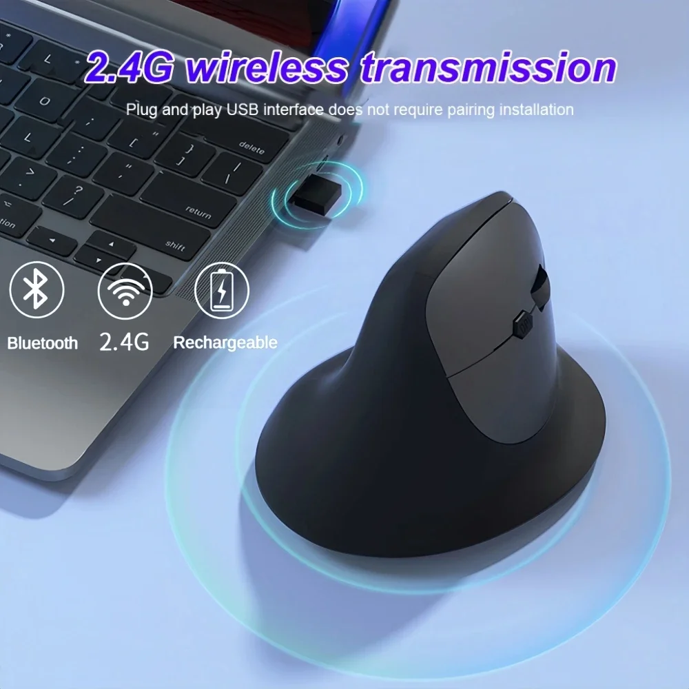 1600DPI Wireless Mouse Rechargeable Vertical Wired USB Mouse Ergonomic Luminous 2.4G Mute Photoelectric Bluetooth 5.2 Game Mouse