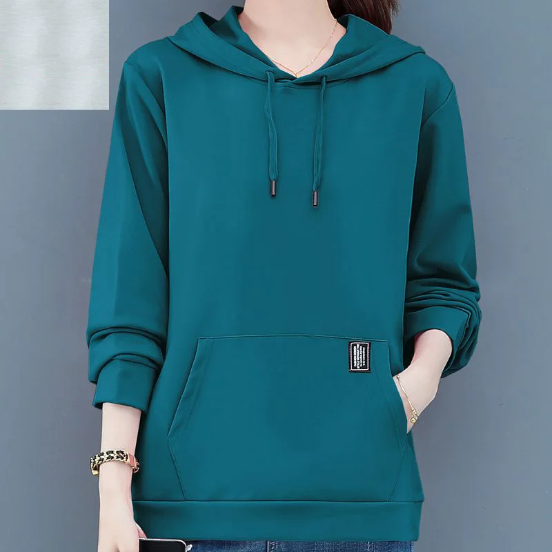 Female Casual Solid Hoodies Autumn Winter Pocket Loose-fitting Long Sleeve Drawstring Cloth Decoration Pullover Sweatshirts