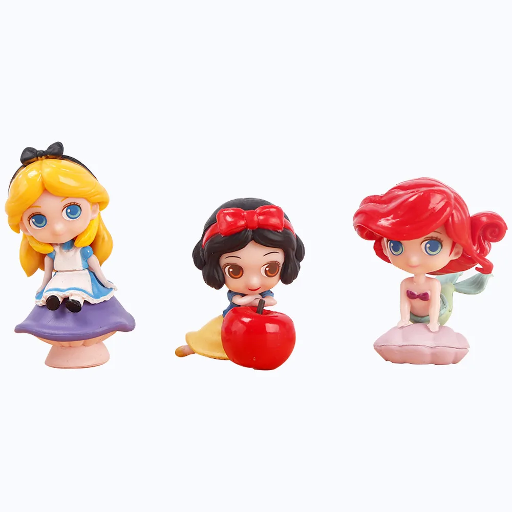 شخصية أكشن صغيرة من ديزني كاواي ، أبيض ثلجي ، حورية البحر أليس آريل ، ألعاب موديل هواية جميلة ، هدية تزيين كعكة الغرفة ، 6 ، 3 في كل مجموعة