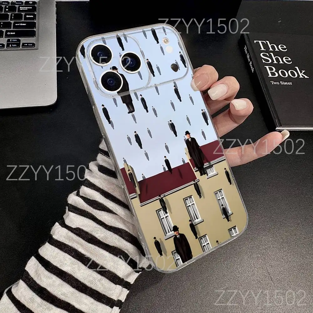 R-rené magritte arte para iphone 17,16,15,14,13,12,11 pro, max, plus, x,xs, xr, se4, e mini transparente macio moda impressão caso de telefone