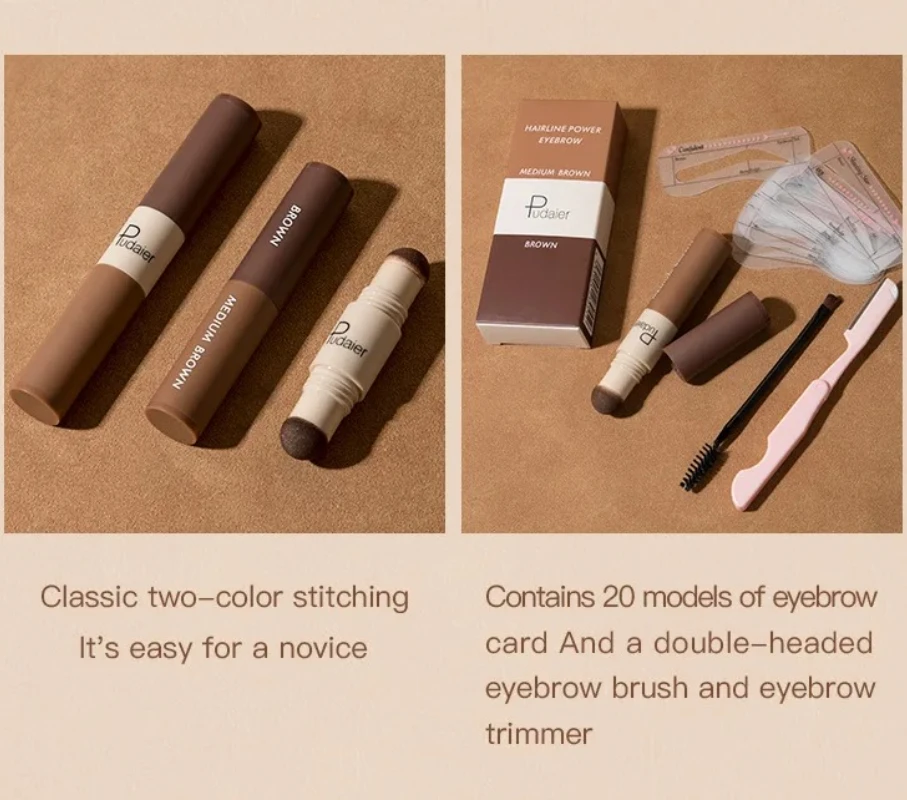 Pudaier Long Lasting Eyebrow Stamp Shadow Powder Stick Set Nude Makeup Waterproof Eye Brow Powder Tinting Colorings Kit Make up - Image 5
