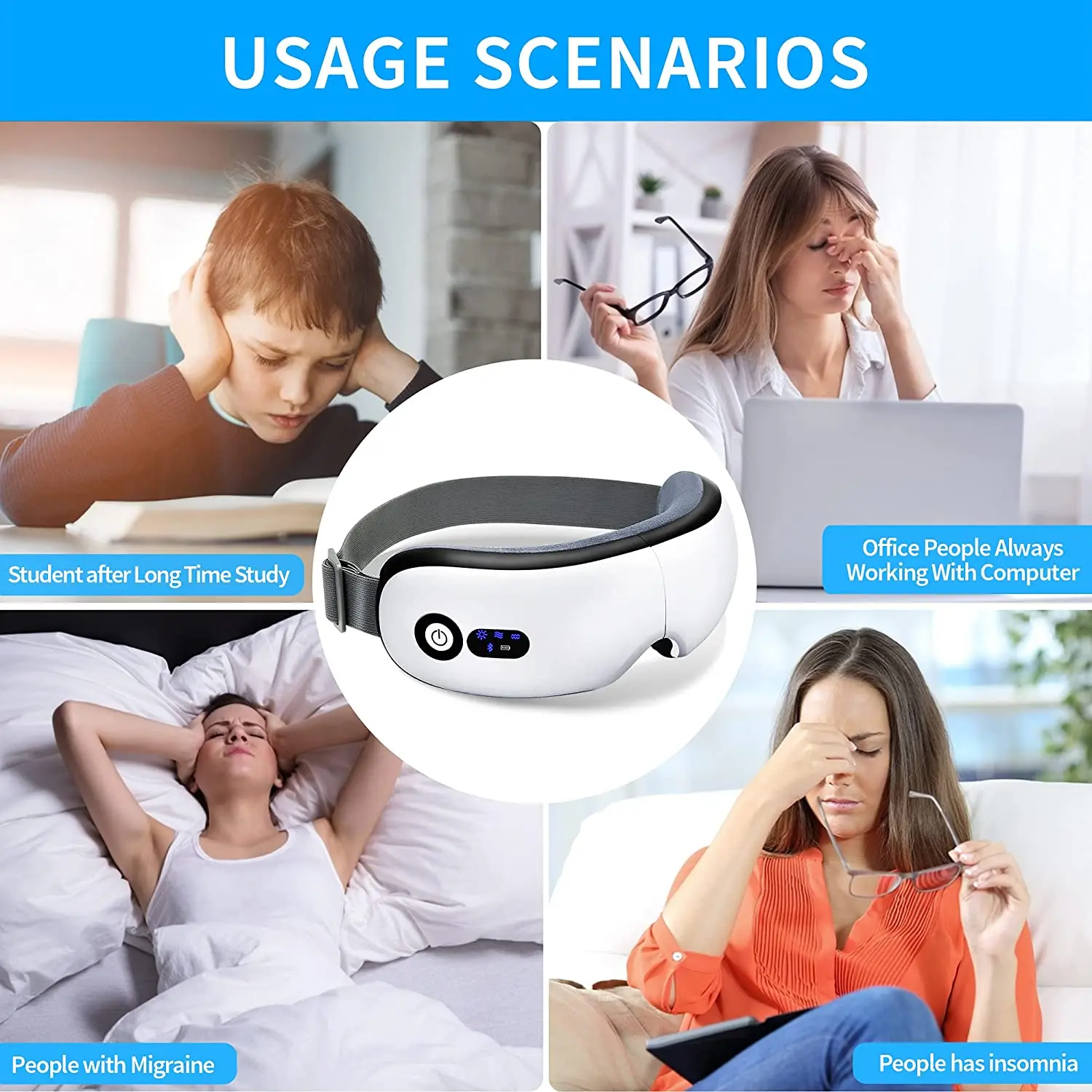 Intelligent Eye Care Massage Equipment Reduce Eye Strain 4D Smart Airbag Vibration Electric Eye Massager With Heat Compression