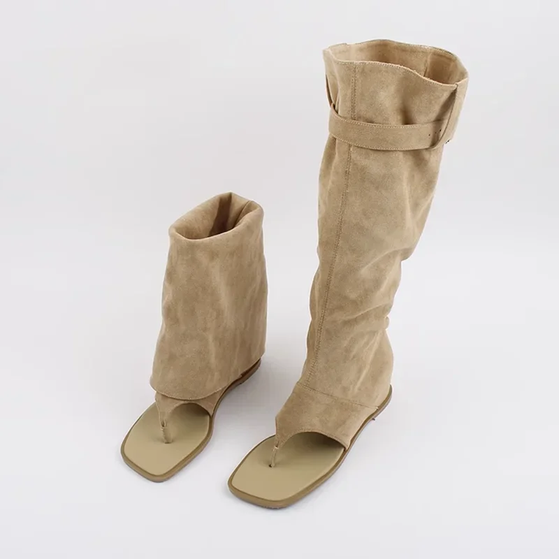 

Suede Versatile Tum Over Flip Toe Boots Sexy Square Toe Height Increasong New Arrivals Fashion Women Modern Boots