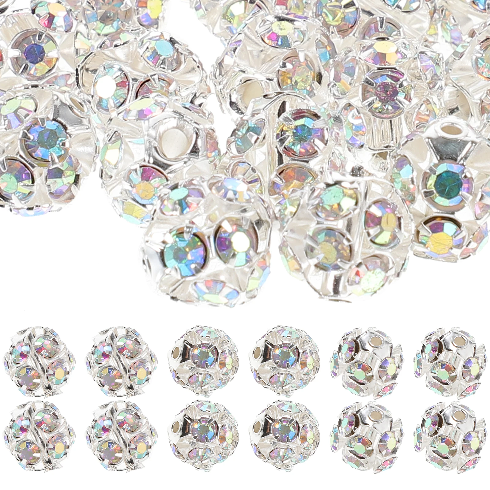 

50 Pcs Full Diamond Beads Jewelry Making Supplies Large Hole Spacer for Bracelets Jewellery