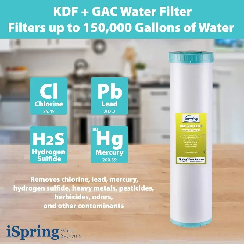 ISpring-Filtre à eau pour toute la maison en 3 étapes, pack de remplacement avec polyphosphate anti-échelle, GAC + KDF, F3WGB32BKDS, 4.5 "x 20"