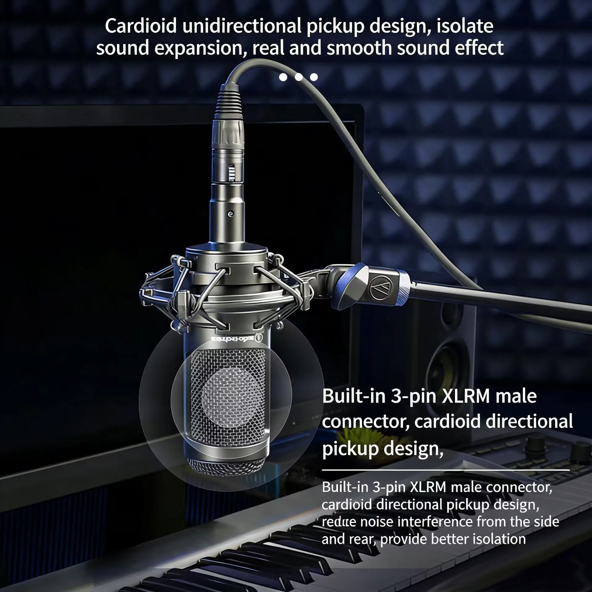 Original Audio-Technica AT2035 Cardioid Condenser Microphone Professional Studio XLR Mic for Recording Podcast view 2