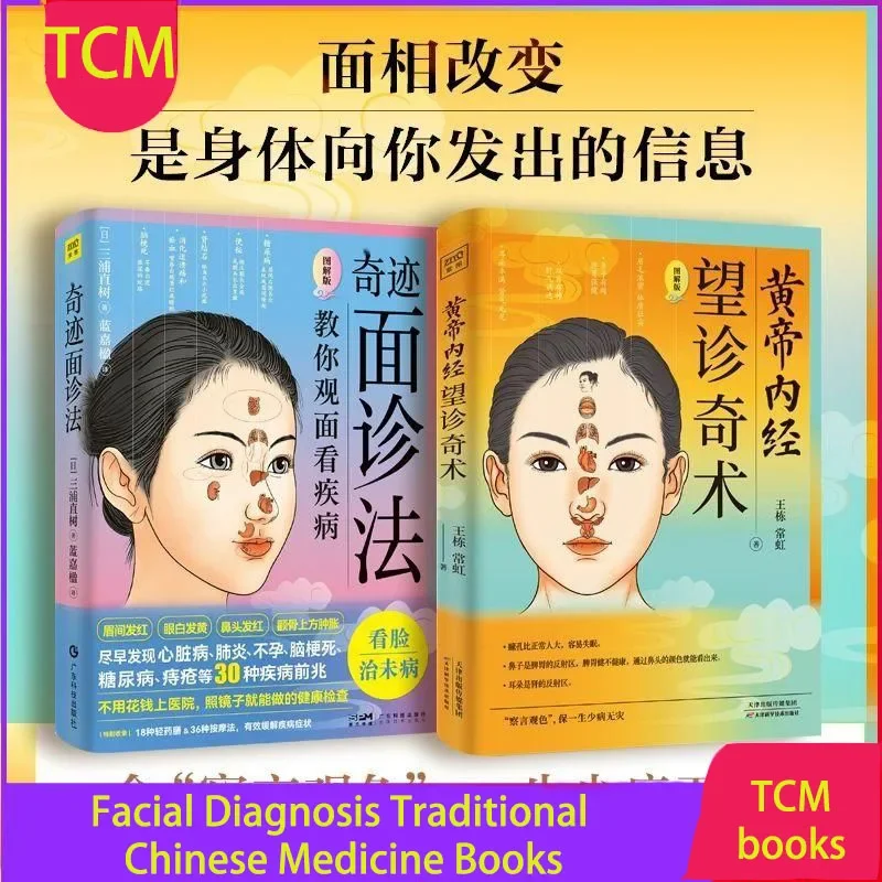 

2-книги на Nei Jing желтого императора, чудотворная диагностика лица к лицу и диагностические книги по традиционной китайской медицине