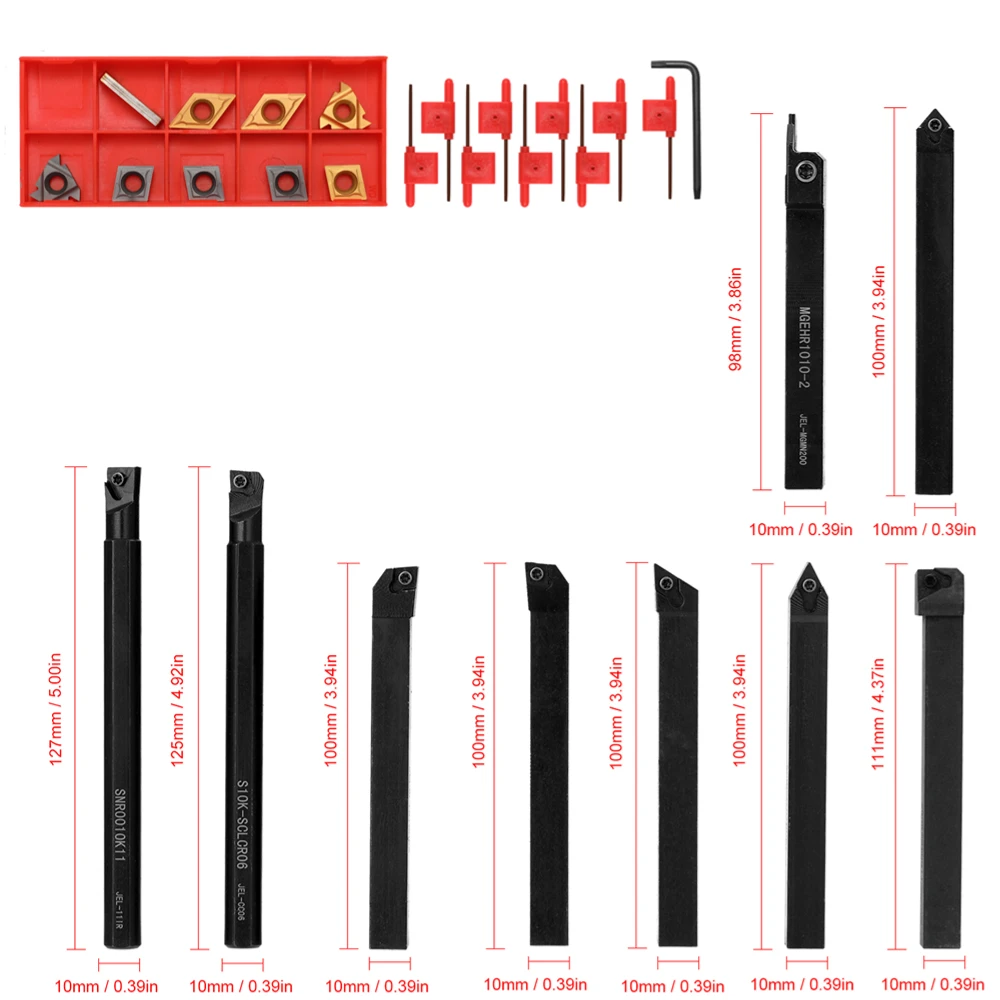 8mm 10mm 12mm 16mm Shank Lathe Turning Tool Holder Boring Bar Lathe Tool Lathe Cutter CNC Metal Turning Rod Holders and Inserts