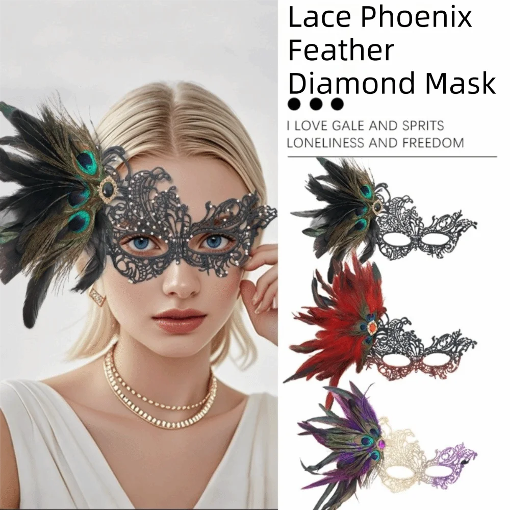 Rhinestone Half-Face Lace Mask Multicolor Seductive Style Feather Mask Masquerade Fancy Prom Masquerade Mask