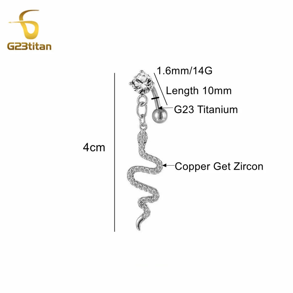 G23titan Animal Snake Dangle Reverse Belly Button Rings 14G Titanium Navel Piercing Bar Women Gothic Body Jewelry ombligo - view 5