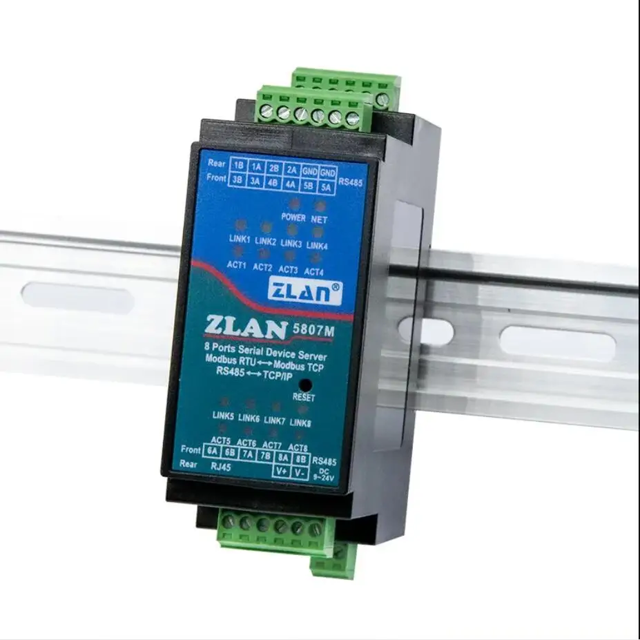 8 channels RJ45 Serial Server with RS485 Rail-Mount Guide IoT Converter 485 to Ethernet