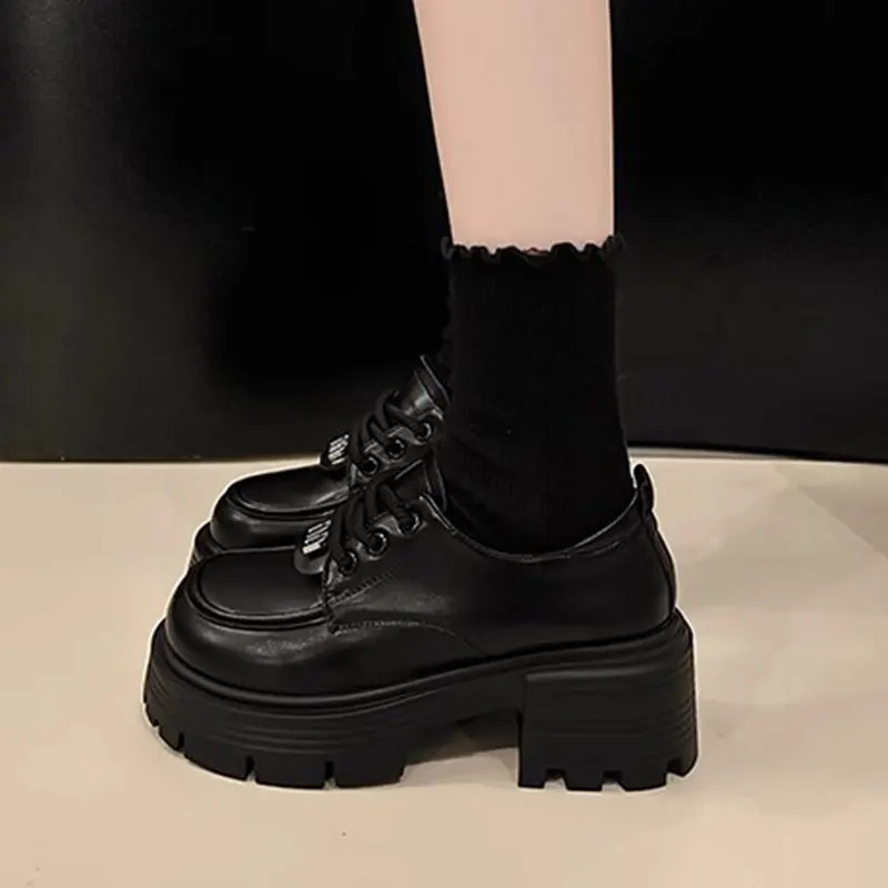 

Faionable Briti Sle Thi Bot Loers Women's oes Spring Autumn New Sle Casual Slip-On round Toe Leather oes