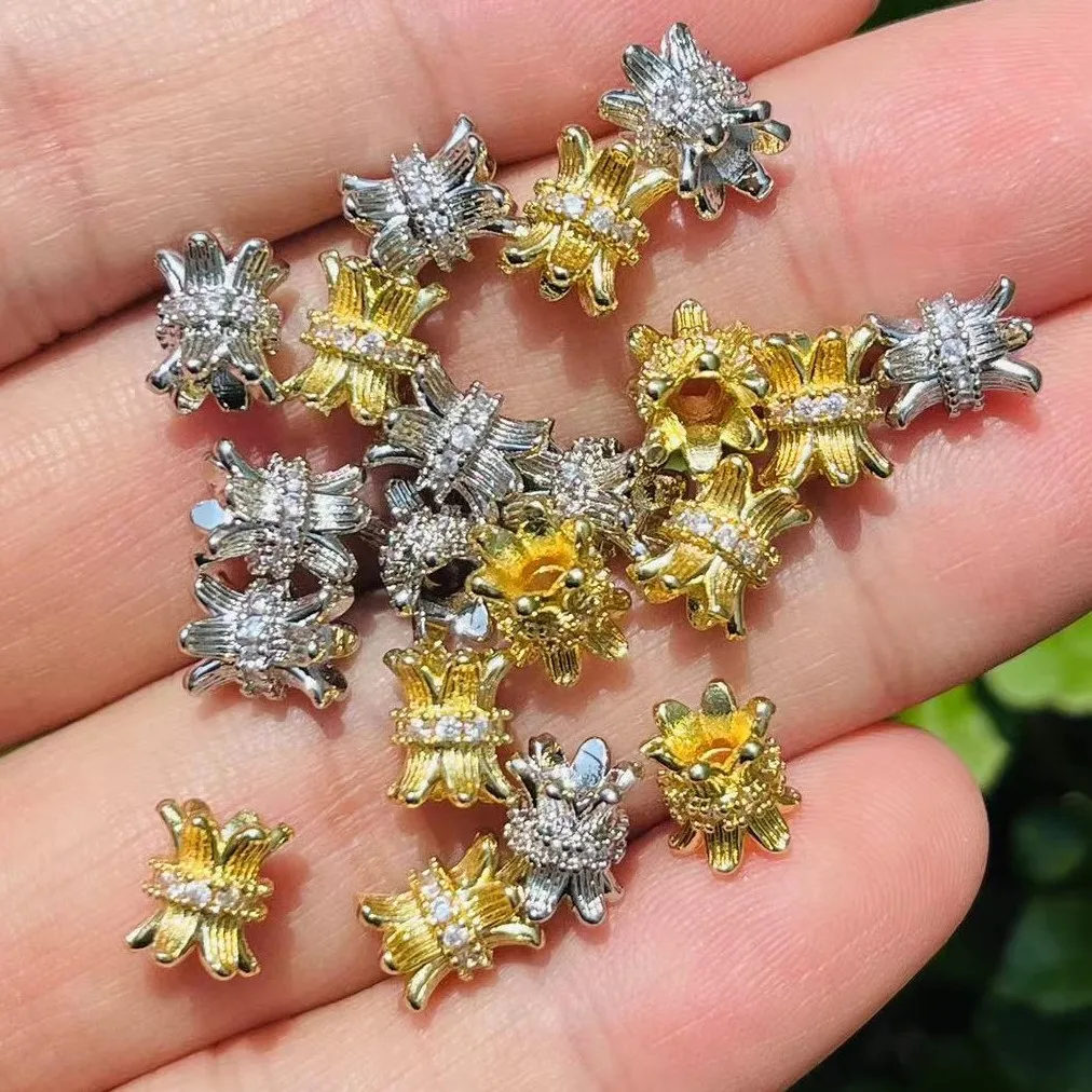 

20Pcs/Lot CZ Pave Flower Spacer 7.5x6mm Jewelry Beads Connector for Woman DIY Custom Design Bracelets Necklace Hand Making