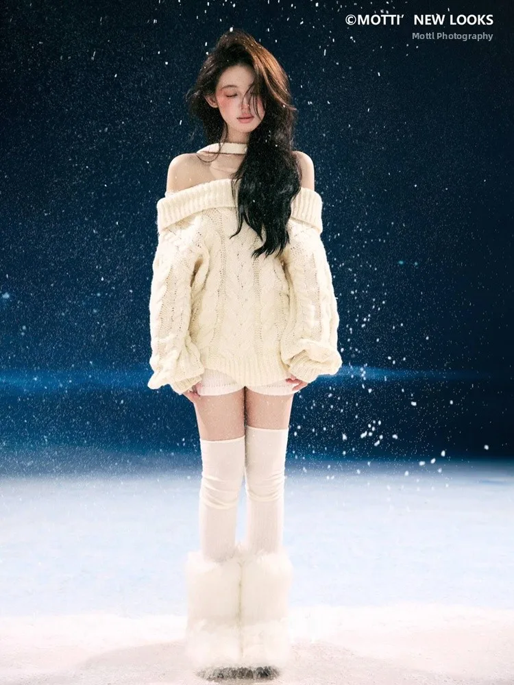 

Зимний новый свитер в корейском стиле с художественным принтом «Снежная сцена» для фотосессий, создающий атмосферу, для женщин