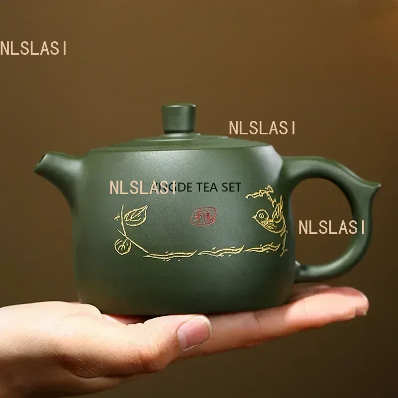 330ml Yixing Famous Purple Clay Teapots Handmade Tea Pot Raw ore Green Mud Beauty Kettle Chinese Zisha Tea Set Exquisite Gifts