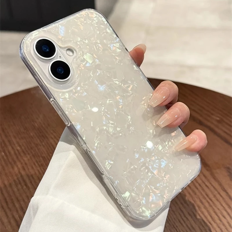 เคสโทรศัพท์ลายเปลือกหอยวิบวับหรูหรา สำหรับ iPhone 17 Air 11 12 13 14 15 16 Pro Max X XR XS 7 8 Plus  แบบนิ่มกันกระแทก