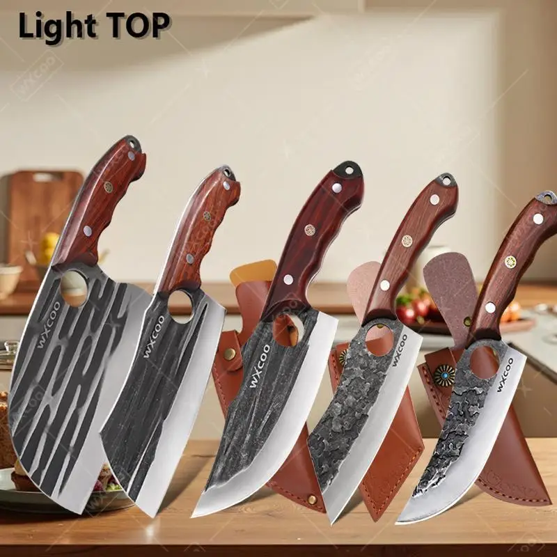 

Professional Kitchen Knives Hand-forged Boning Knife Meat Cleaver Butcher Knife Fruit Slicing Stainless Steel BBQ Wooden Handle
