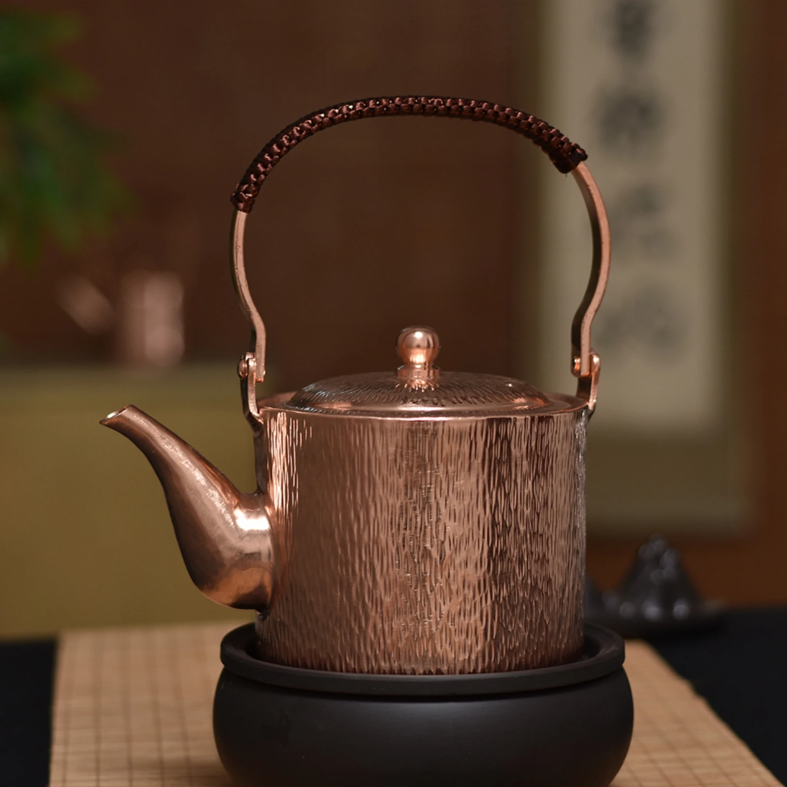 

Hammered Copper Tea Kettle Braided Cord Handle Hammered Copper Kettle Cookware Extra Thick Kitchenware Rust Resistant
