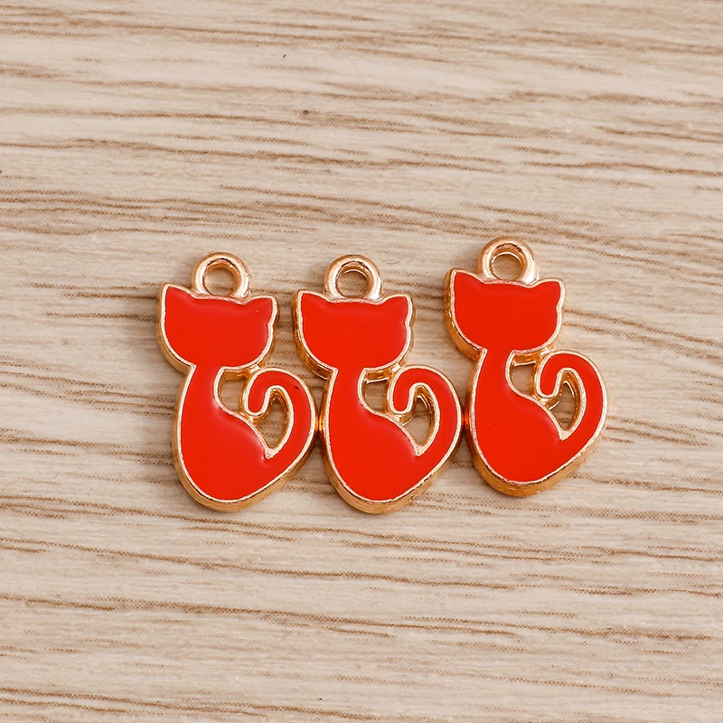 10 Stück 6 x 14 mm niedliche Mini-Emaille-Tier-Katze-Charms-Anhänger für Schmuckherstellung, Tropfen-Ohrringe, Halsketten, Armbänder, DIY-Bastelbedarf – Detail 4