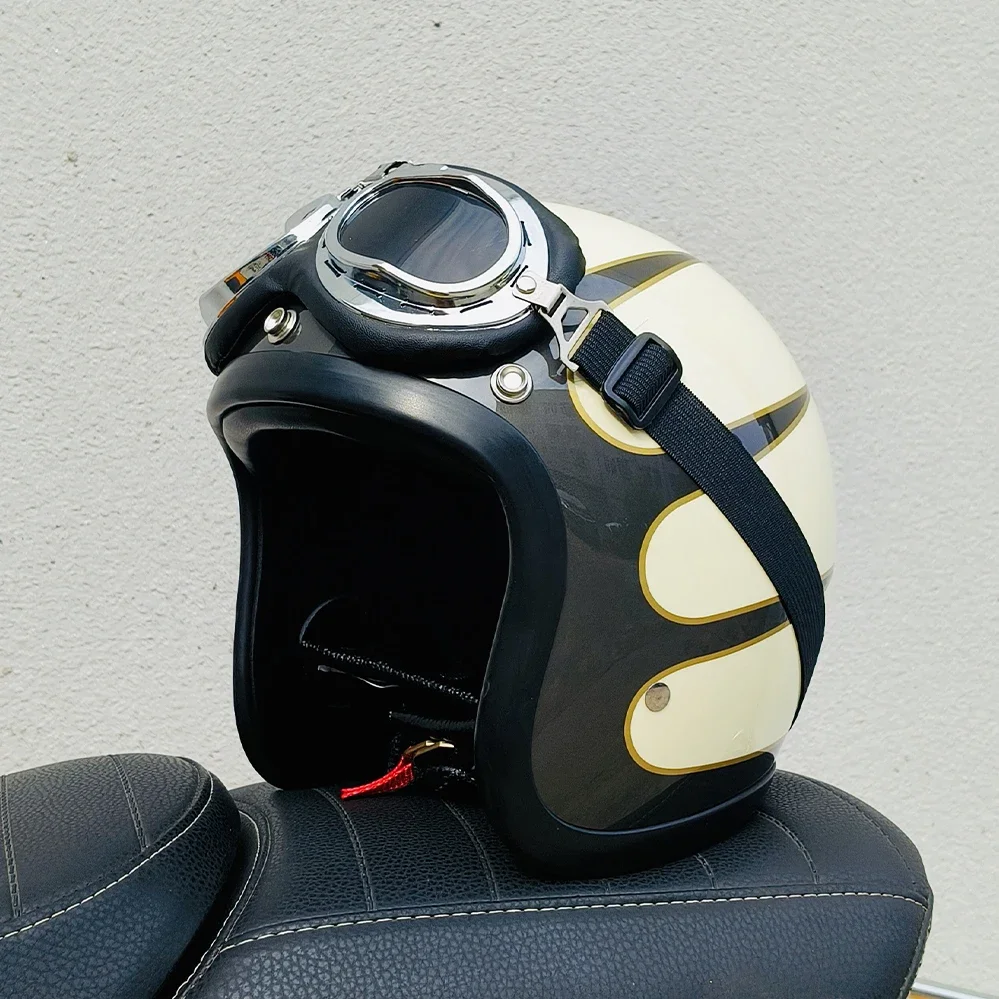 Nuovo Design Retrò TT&COCASCOS Casco Moto Cafe Racer 500TX Aperto Leggero con Occhiali