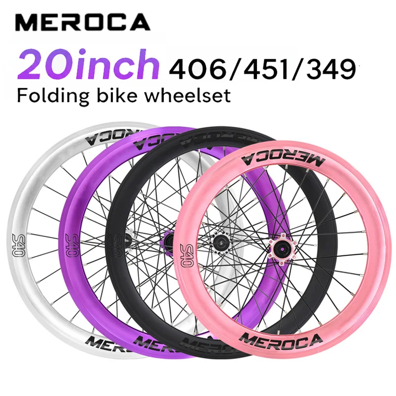 New Logo MEROCA Folding Bike Wheel Sets, 20-Inch 406/451/349 Aluminum Alloy 40MM Height Deep-Section Rim Hub with Bearing Hubs