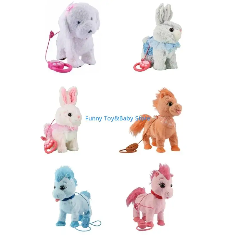 Interaktywny elektryczny mówiący zwierzak pluszowy koń lalka dla dla dzieci z łatwą do ciągnięcia smyczą Robot Animal Kids