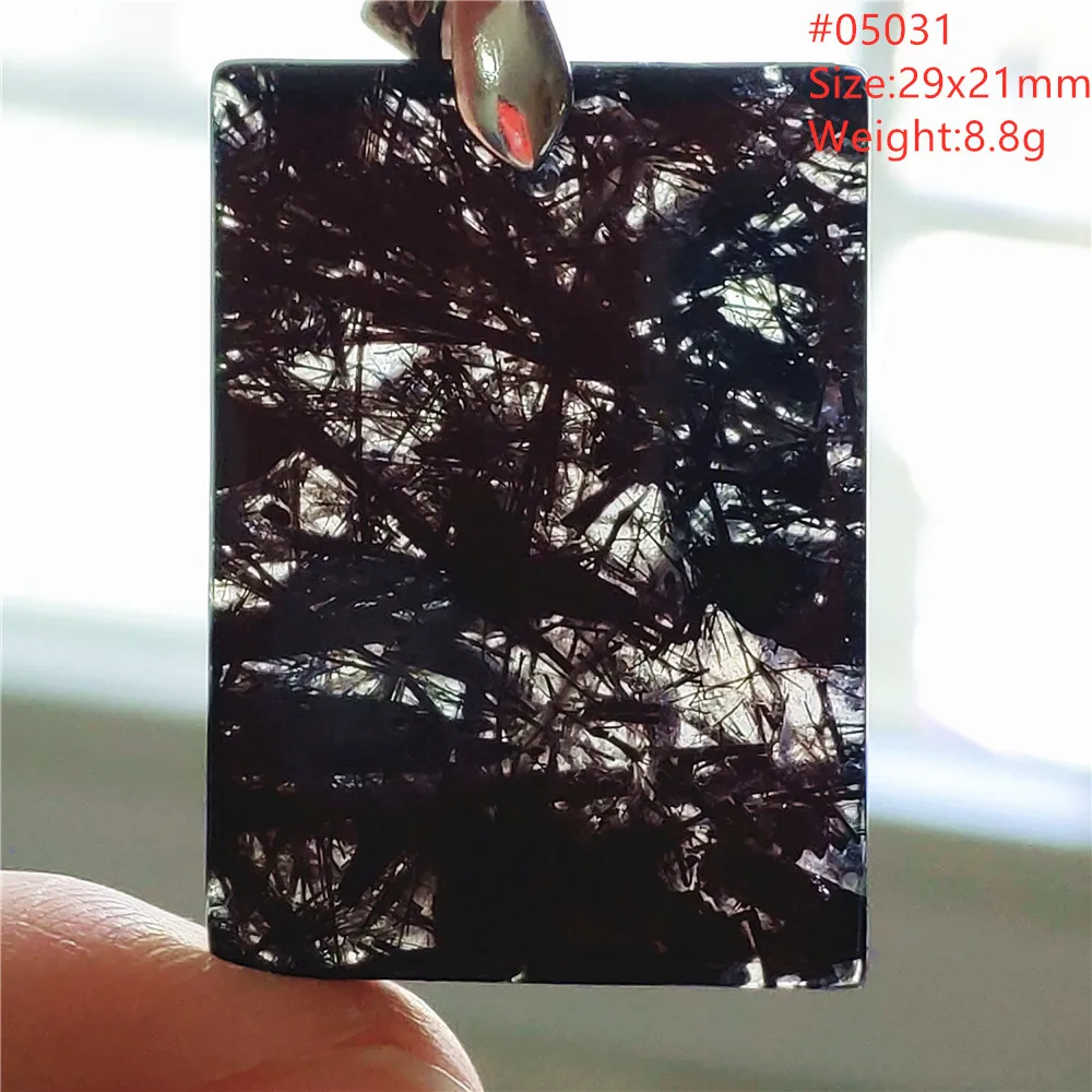 Natural Black Rutilated Quartz Pendant Rutilated Necklace Brazil Rectangle Water Drop Bead Women Men Jewelry AAAAA view 4