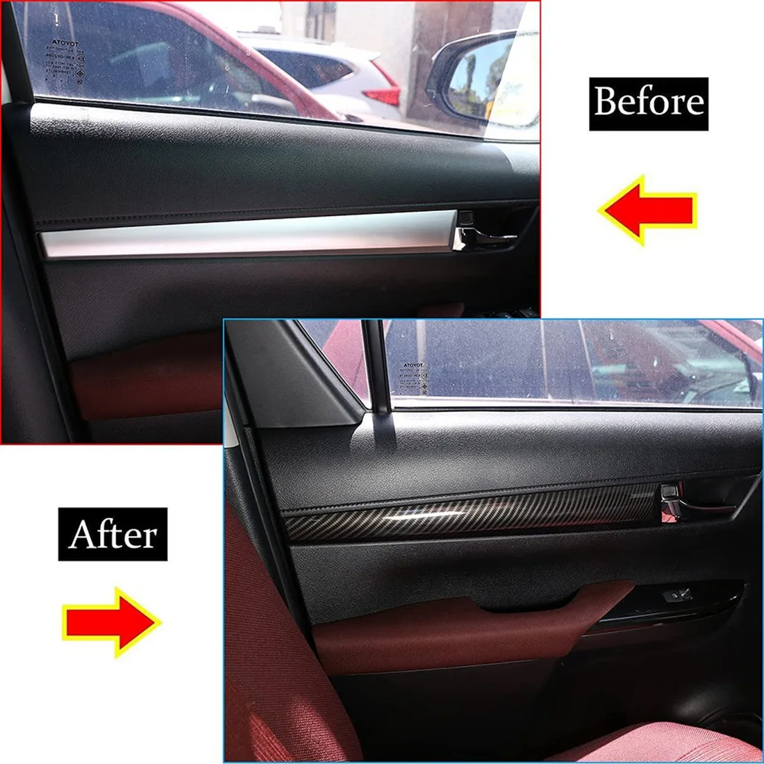 Car Door Protector Panel Trim Decoration for Toyota Hilux 2015 2016 2017 2018 2019 2020 2021, ABS Carbon Fiber 4PCS