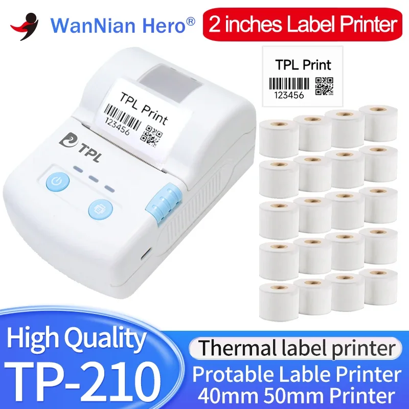 TP-210 Barcode printing 2-inch thermal label printer Portable Bluetooth connection 50mm 40mm 30mm 20mm Printer Thermal paper