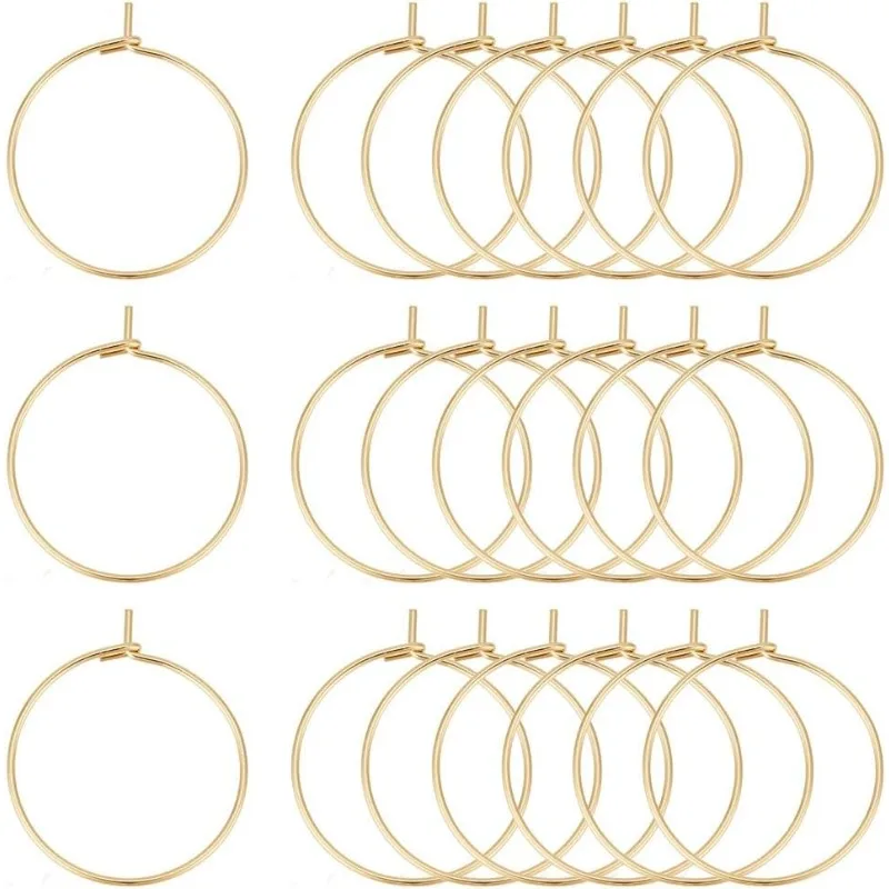 

100 шт. 20 мм гипоаллергенные серьги-кольца из нержавеющей стали, очаровательные кольца в виде золотого бокала вина, 0,7 мм, серьги-кольца с бусинами