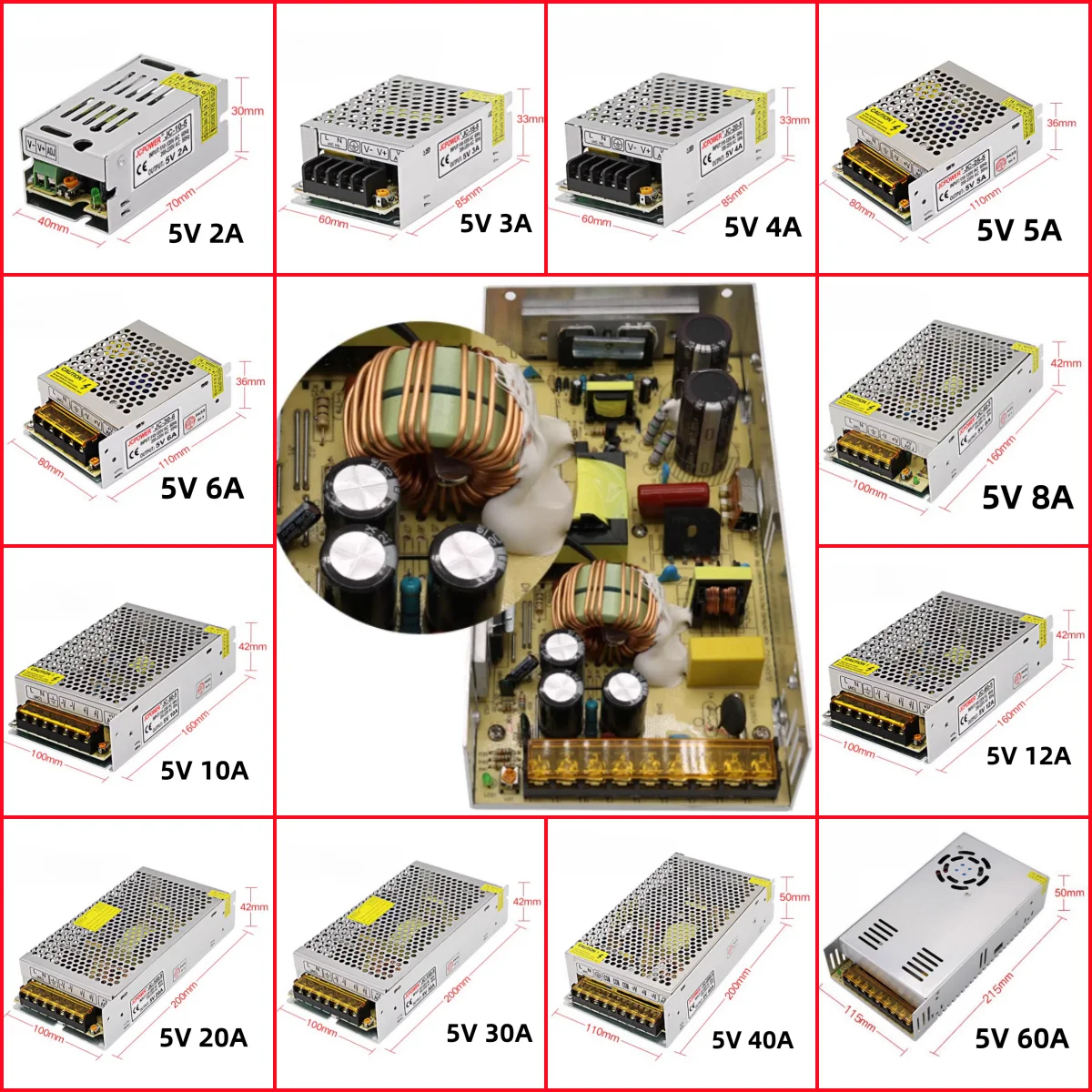 Imagem -02 - Fonte de Alimentação de Comutação Ac110v Ac220v para Dc5v 5v Volts 3a 5a 10a 20a 30a 40a 50a 60a 70a Adaptador de Fonte de Transformador de Iluminação Led