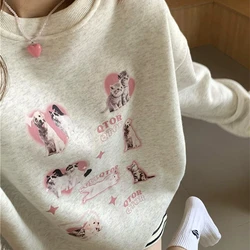 Winter Streetwear Korean Style Oversized Sweatshirt Cute Cat Kitten Cotton Pullover Y2K Tops Harajuku Women Girls Kawaii Clothes