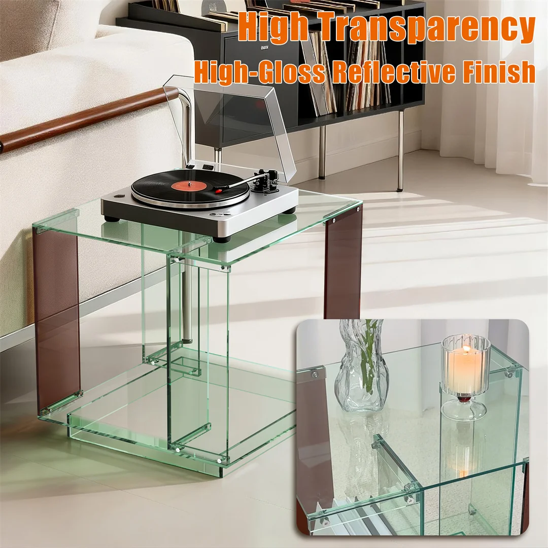 Green-Tinted Acrylic End Table Stand Bedside Nightstand with Open Shelf for Bedroom Living Room Side Table