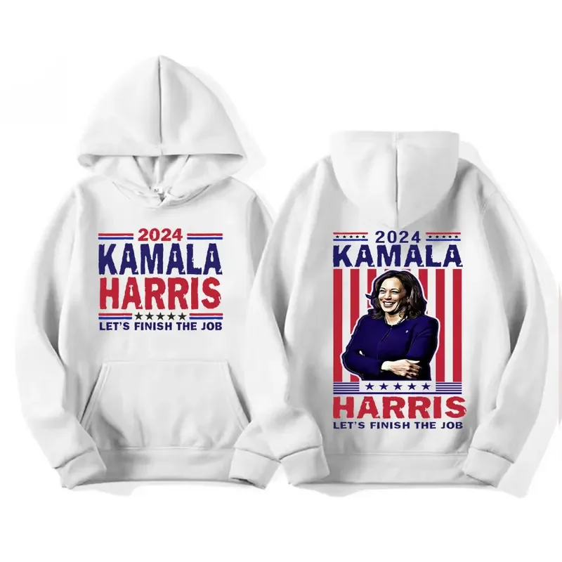 Kamala Harris Let's Finish The Job Hoodie Funny Harris 2024 Madam President Hooded Men Women Harajuku Retro Oversized Sweatshirt