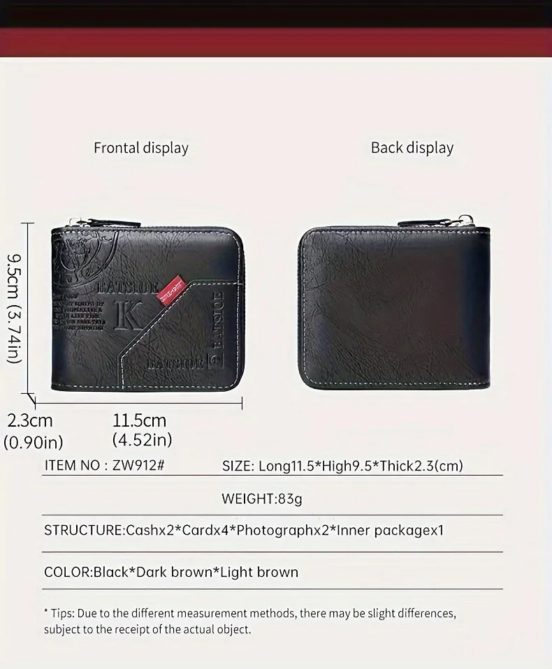 1pc faux Leather Wallet for Men - Premium Retro Letter Embossed Design, Multiple Credit Card Slots, Zipper Closure, Stylish Gift