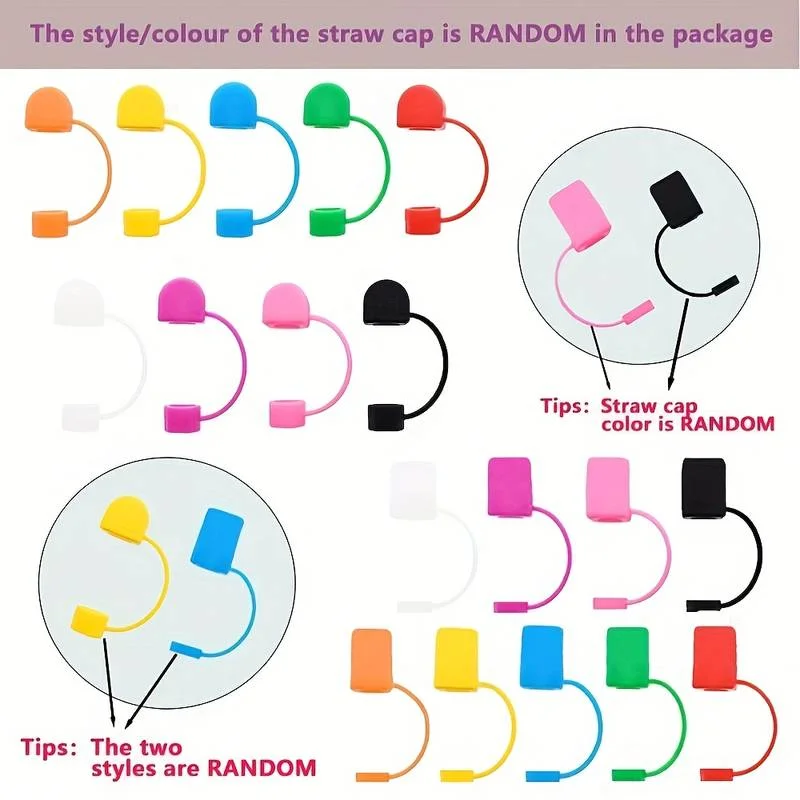 12Pcs Cartoon Silicone Straw Topper Cap, 10mm 0.39in Dust‑Proof Straw Cover With Anti‑Lost Lanyard, Reusable Straw Plug Accessories For 40oz Tumbler Cup, Birthday Holiday Party Gift Supplies, Random Style view 6