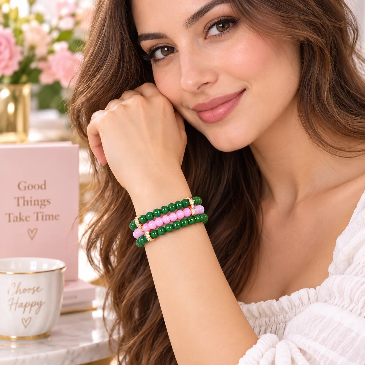 Custom Fashion Elastic Crystal Beads Sorority Organization Group Sign Women Delta Zeta Sigma Bracelet Jewelry for Party