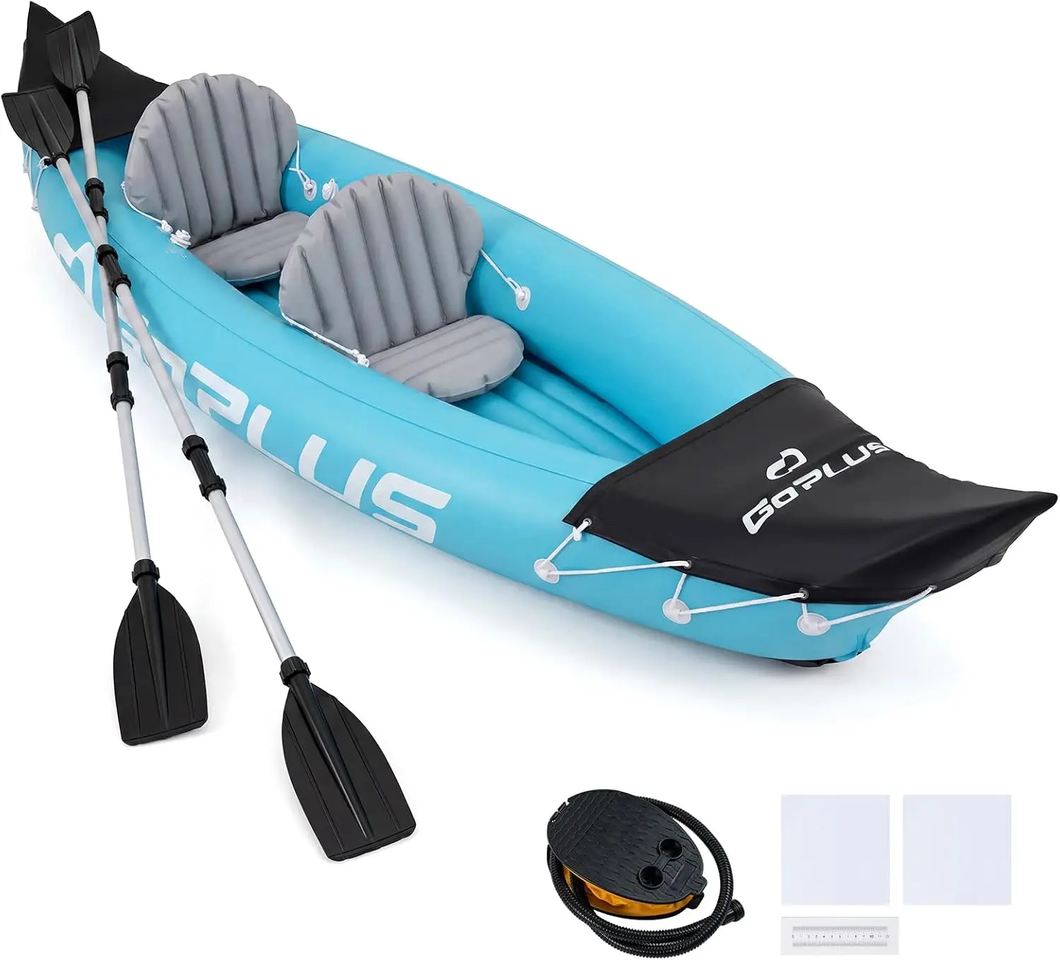 Inflatable Kayak 2 Person, 10.5 FT Tandem Touring Kayak with Aluminum Paddles, Fin, Seats, Foot Pump, Stable Blow Up Boat for Ad