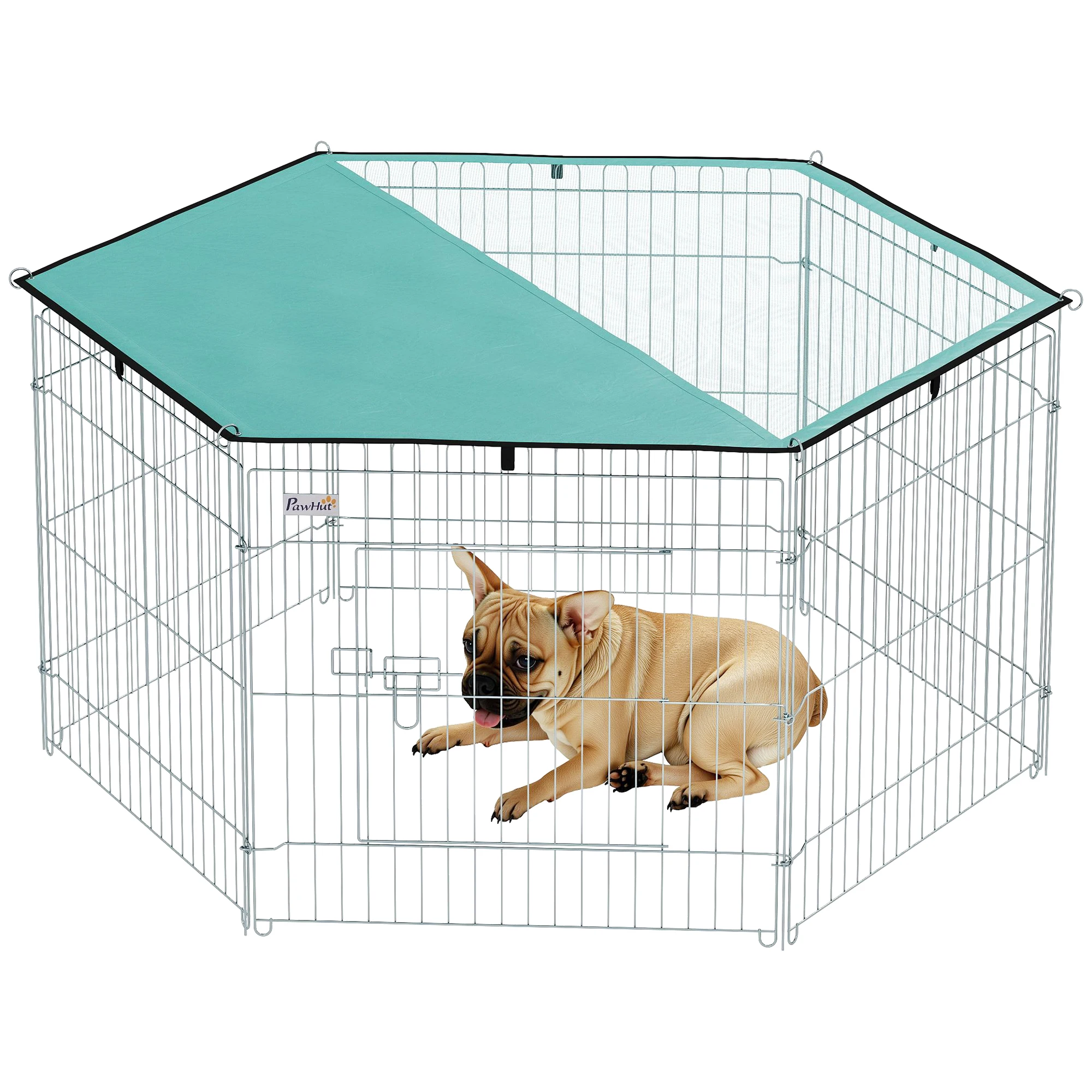 PawHut Parque de Juegos para Perros 6 Paneles 59x60 cm Plegables Puerta Pestillo