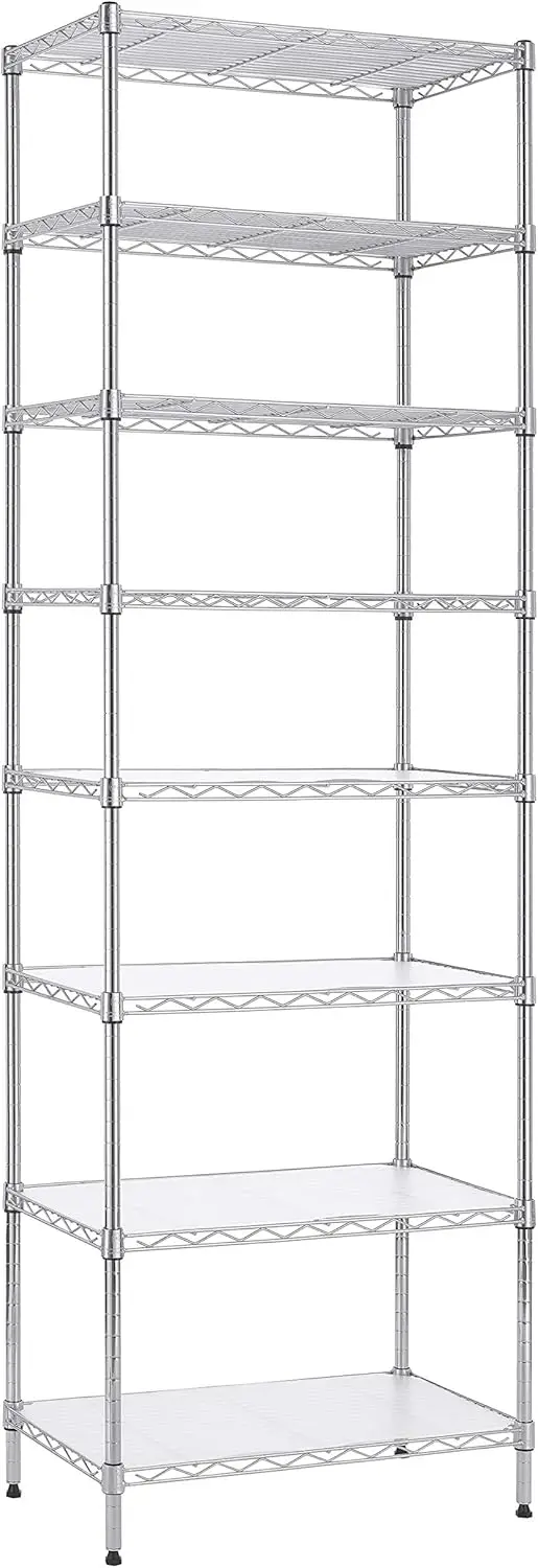 

8-Tier Adjustable Wire Shelving Unit, 72"H, 2000 lbs Capacity, Chrome, with PE Mats & Safety Device