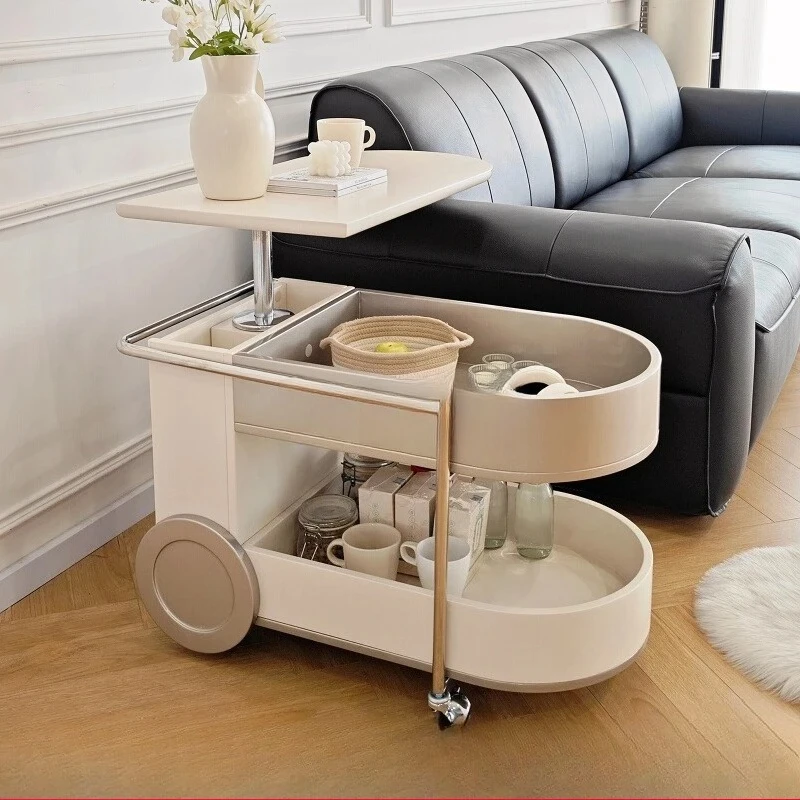 

Living room sofa side table removable coffee table lifting solid wood trolley cream wind balcony small table 2025 new