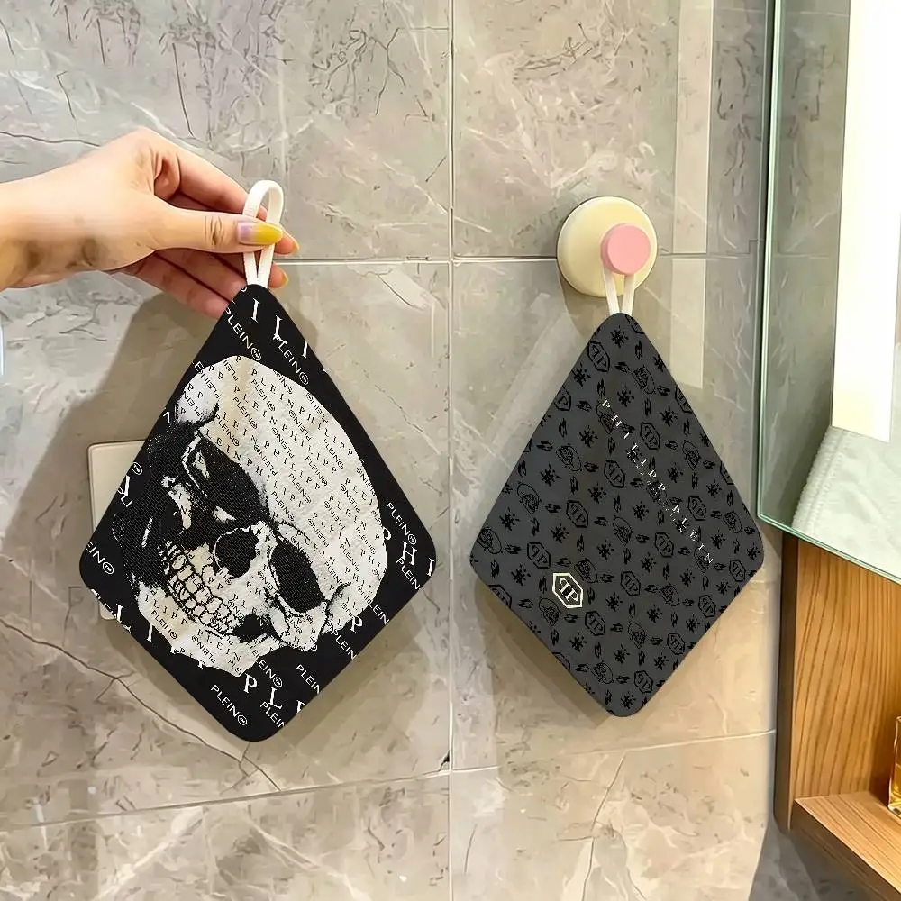 P-PhilippS LOGO PleinS Polyester Cotton Hand Wiping Towel, Hanging Design, Durable for Household Restaurant Toilet Use