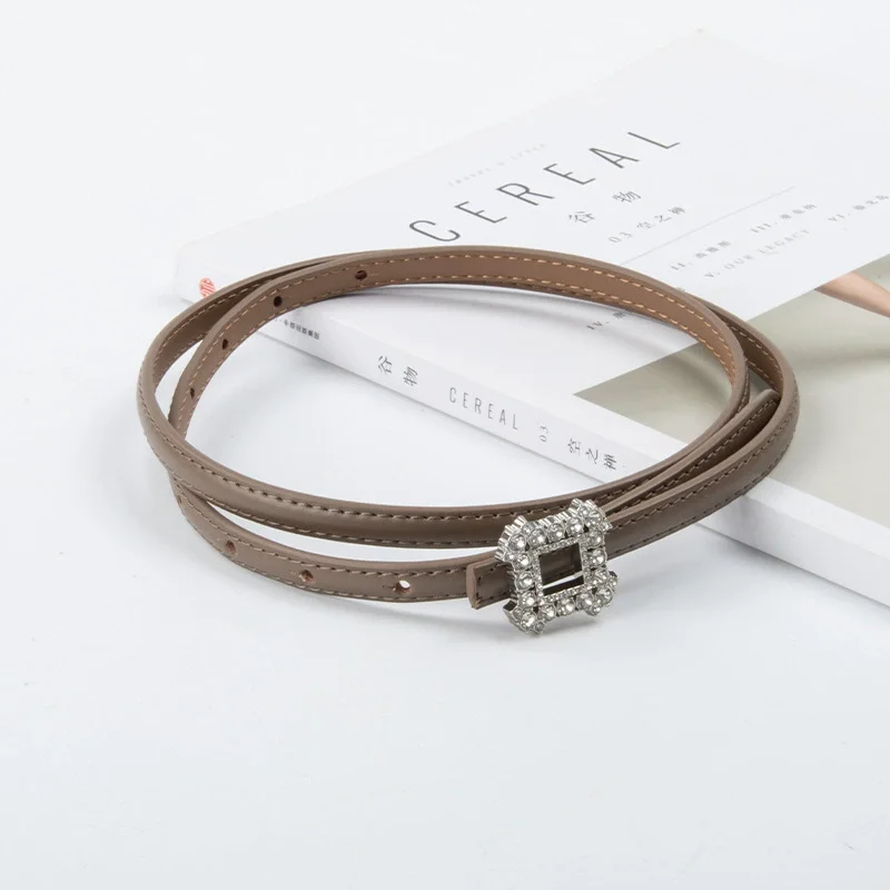 女性の光沢のあるダイヤモンドバックル本革コルセット女性カマーバンドコートウエストバンドドレス宣言狭いベルト J1019