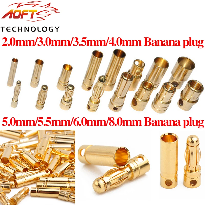 5/10Pair 2.0mm/3.0mm/3.5mm/4.0mm/5mm/5.5mm/6mm/8mm RC Battery Gold-plated Male Female Bullet Banana Plug High Quality Connector