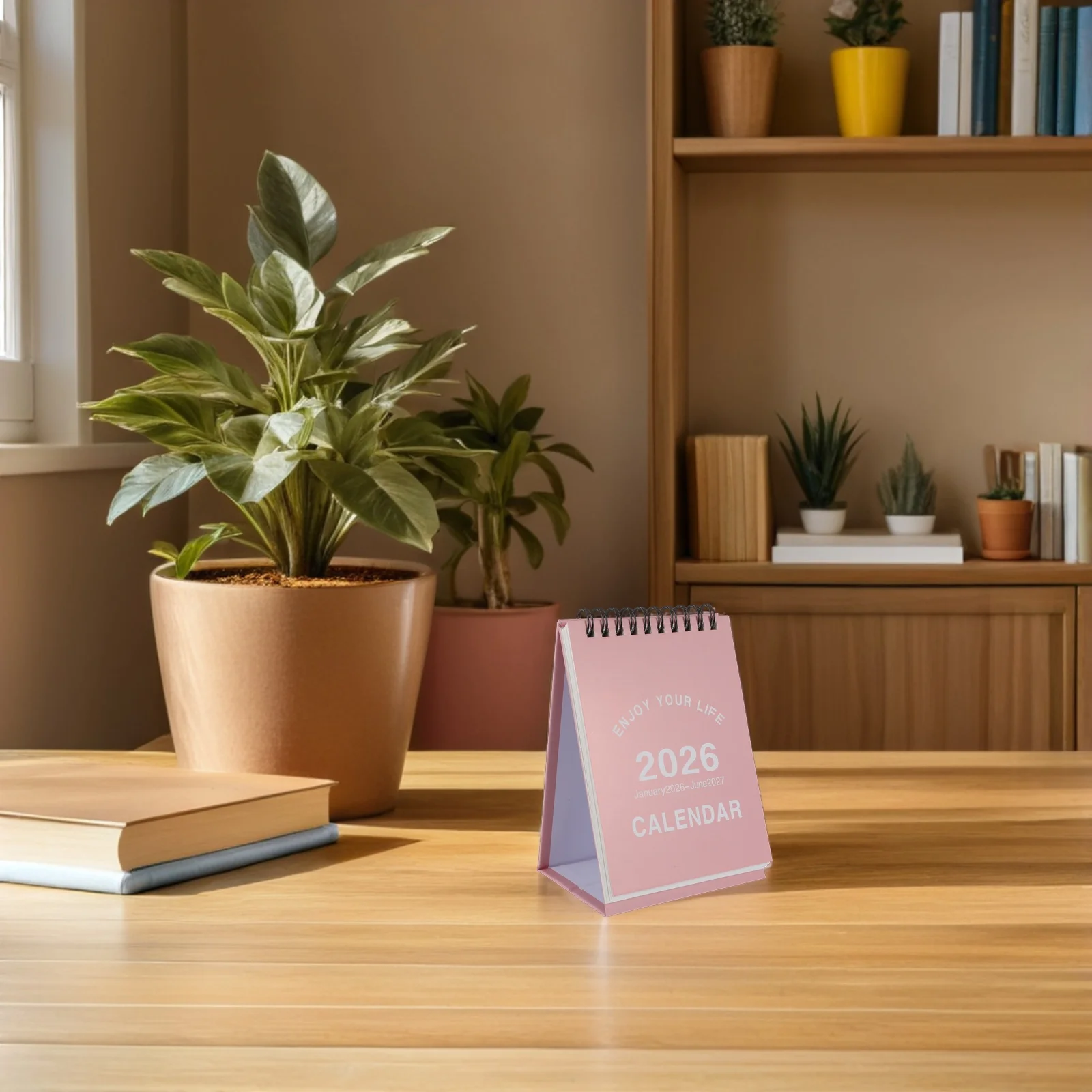 2026 Mini Desktop Calendar 2026 Compact Standing Flip Table Easel Calendar For Office Home School Pink Smooth Writing Surface